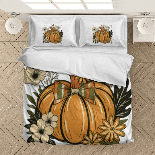 Vintage Floral Boho Pumpkin Cute Halloween Fall Bedding Sets