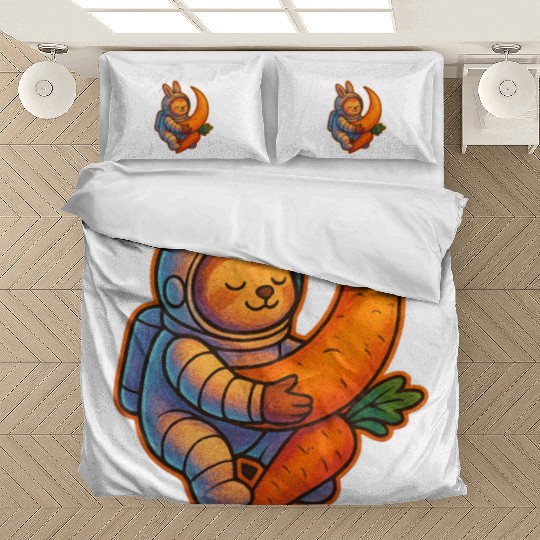 Adorable Moon Bunny with Carrot Bedding Sets