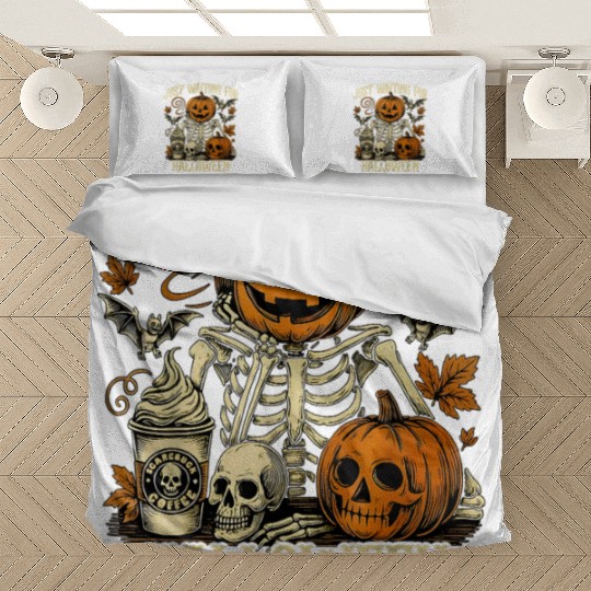 Just Waiting For Halloween Skeleton Spooky Season Bedding Sets