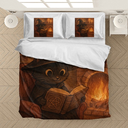 Enchanted Cat Witch by the Fireplace Bedding Sets