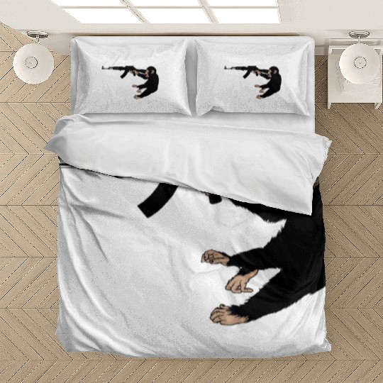 monkey holding a gun Bedding Sets