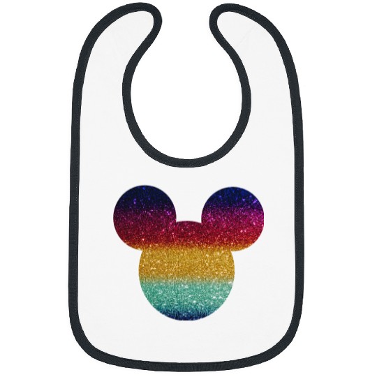 Pocket Sized Mickey Head Disney Bibs, Holographic Rainbow Character, Matching Family Vacation