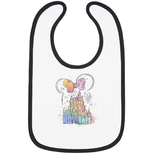Vintage Retro Disney Watercolor Castle Bibs, Minnie Ears Castle Bibs