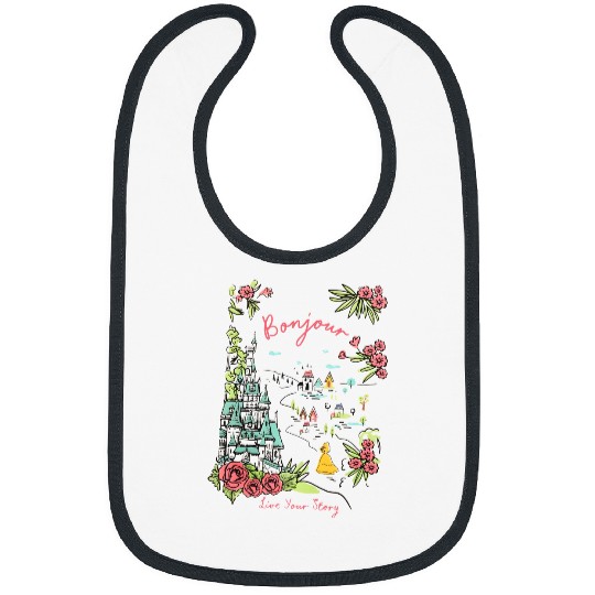 Disney Castle Belle Princess Bonjour Rose , Beauty and the Beast Floral Tee, Magic Kingdom Disneyland Family Holiday 2024 Trip Bibs