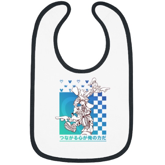 Disney Kingdom Hearts Sora Donald Goofy Kanji Checkerboard Bibs