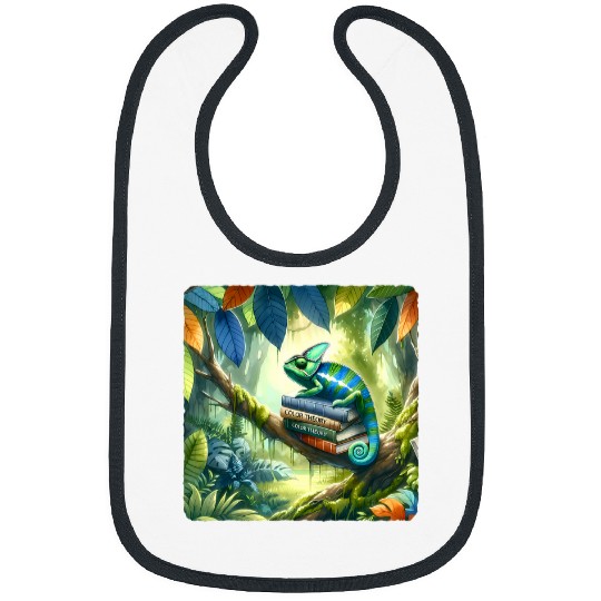 Chameleon Reading Book In Jungle Branch Books Camouflaged Bibs