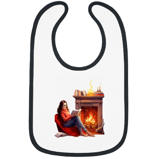 Book Reading In Fireplace Reader Bookworm Girls Women Bibs