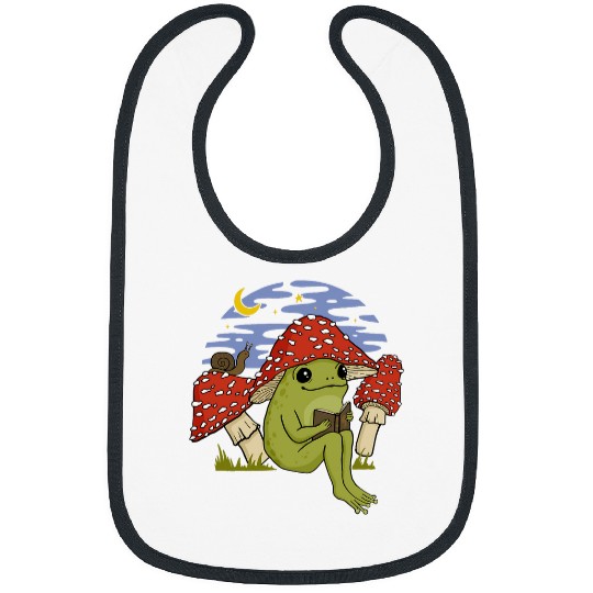 Book Fan Frog with Mushroom Hat Cottagecore Goblincore Bibs