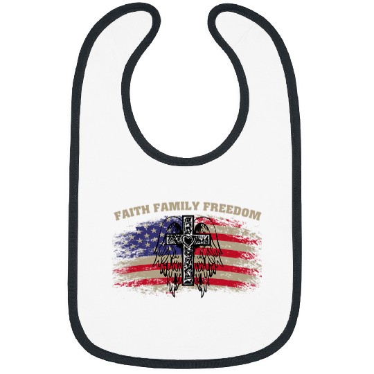 Christian Faith Family Freedom American Flag Cross Christian Patriotic Bibs