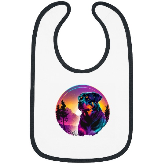 Dog Rottweiler Synthwave 80s Retrowave Aesthetic Bibs
