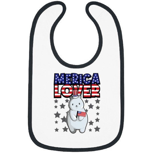 Funny Bear Merica Lover Happy Fourth Of July Polar Bear USA Flag Cute Bears Bibs