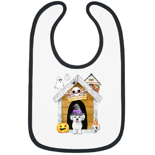 Dog Maltese Halloween Maltese Dog Witch Haunted House Bibs