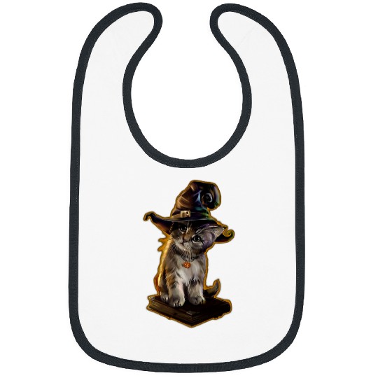 Cute Cat Kitten Witch Halloween Spell Book Lover Bibs
