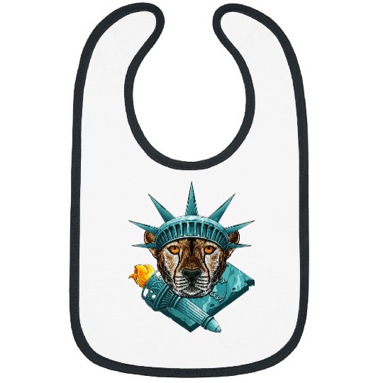 Cheetah Gift Statue Of Liberty Cheetah 4th Of July Animal USA America Bibs