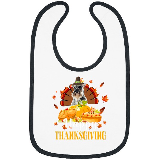 Dog Schnauzer Happy Thanksgiving Turkey Schnauzer Wearing Hat Pumpkins Bibs