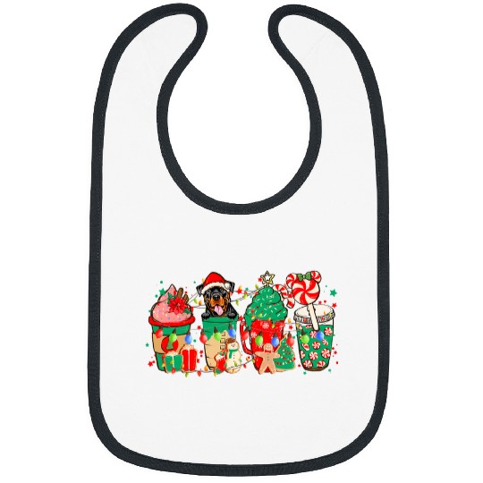 Dog Rottweiler Iced Latte Snowmen Sweets Snow Christmas Coffee Bibs