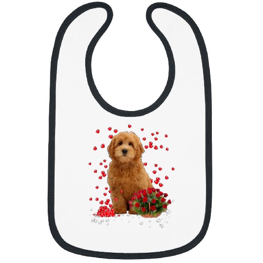 Dog Goldendoodle Hearts Balloons And Rose Basket Valentines Day Bibs