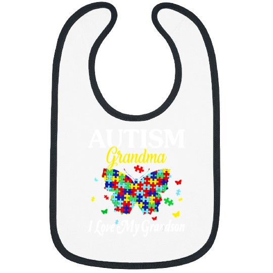 Autism Grandma Butterfly Love Grandma Awareness puzzle Neurodiverse Bibs