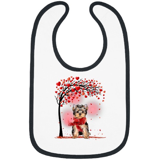 Cute Yorkie Valentines Day Hearts Tree Funny Yorkie Lover Bibs