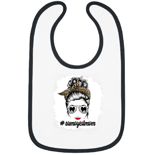 Dog Samoyed Mom Bleached Messy Bun Leopard Women Pet Lover Bibs