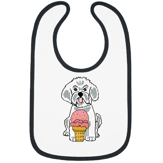 Dog Maltese Smilemoretees Funny Maltese Dog eating Ice Cream Bibs