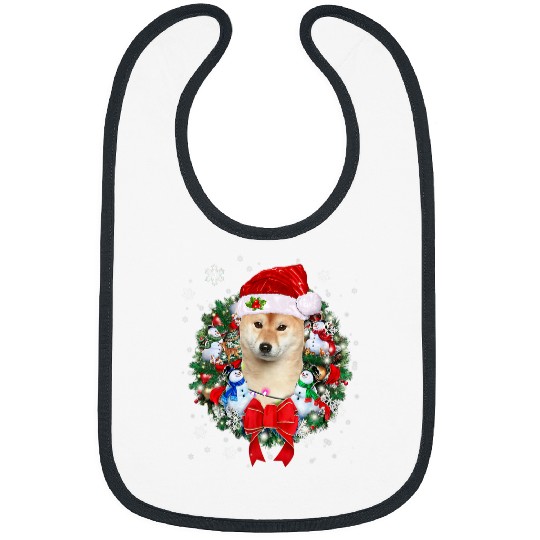 Dog Shiba Inu Christmas Wreath Decoration xmass Pajamas Bibs