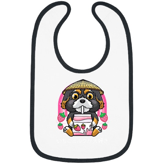 Bernedoodle Dog Drinking Strawberry Milk Strawberries Otaku Bibs