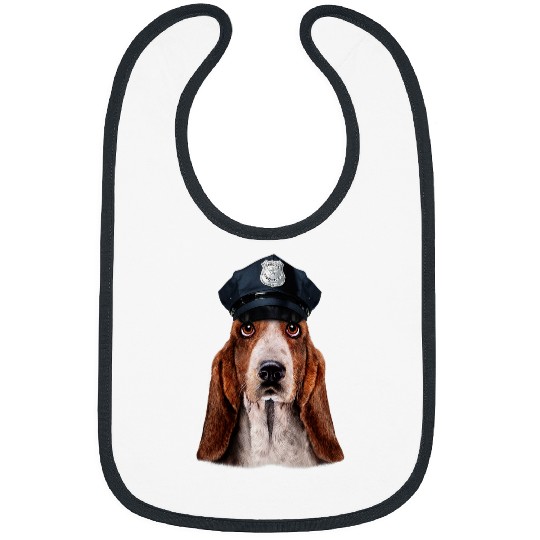 Basset Hound Dog in Police Officer Hat Bibs