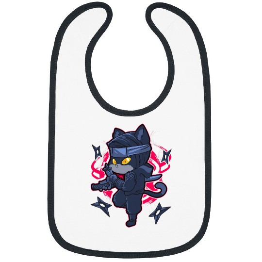 Ninja Cat Funny Japanese Karate Katana Kitten Graphic Bibs