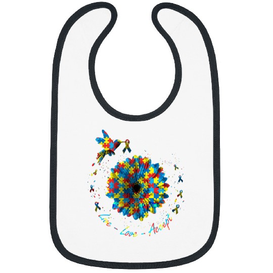 Autism Live Love Accept Autism Awareness Sunflower Puzzle Neurodiverse Bibs