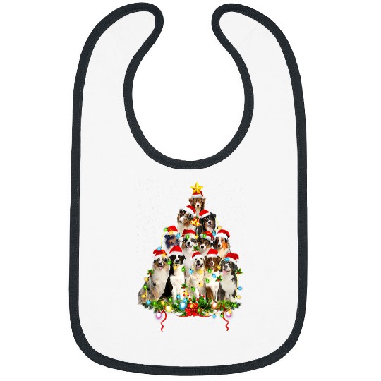 Australian Shepherd Christmas Tree Dog Lover Merry Christmas Bibs