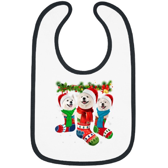Dog Samoyed In Christmas Socks Bibs