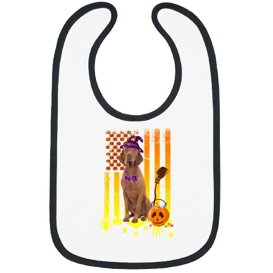 Dog Vizsla Pumpkin American Flag Halloween Dog 359 paw Bibs