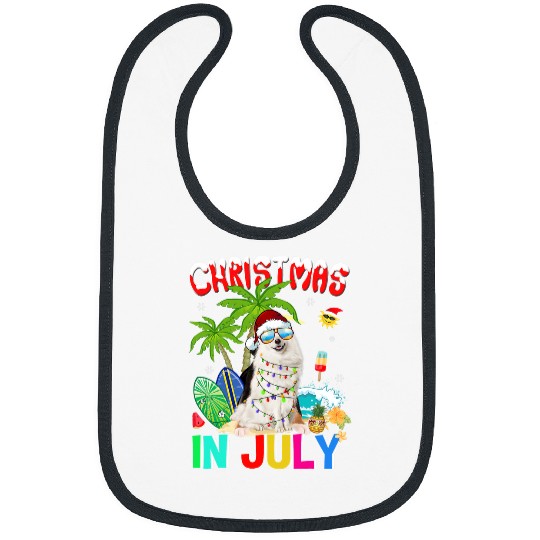 Dog Samoyed Funny Samoyed in Santa Hat Sunglasses Christmas In July Bibs