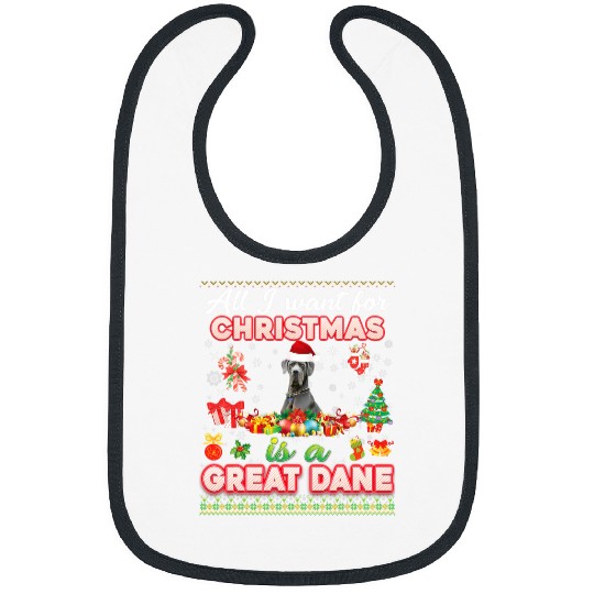 Dog Great Dane All I Want For Christmas Is A Great Dane Dog Sweater Ugly Bibs