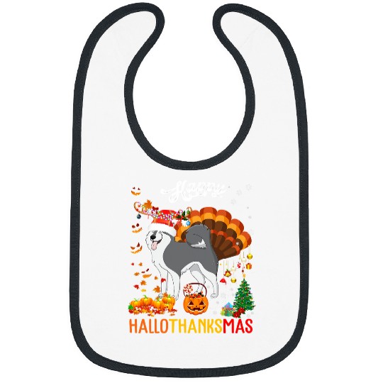 Dog Husky Hallothanksmas Santa Turkey Pumpkin Husky Dog Bibs
