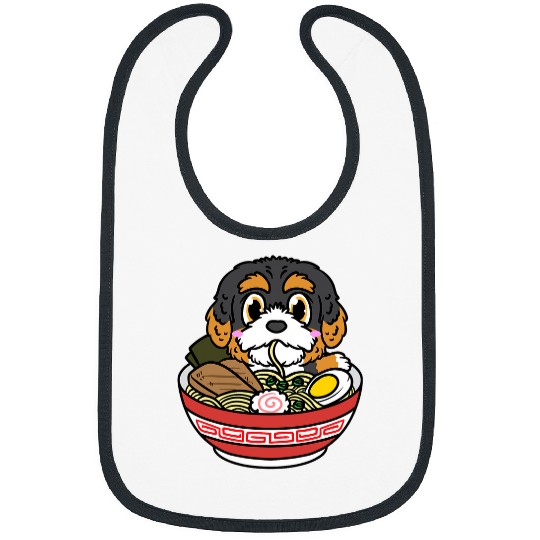 Bernedoodle Eating Ramen Noodles Japanese Food Anime Bibs