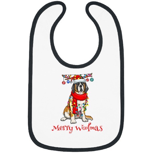 Dog Saint Bernard Christmas Saint Bernard Dog Holiday Lights Merry Woofmas Bibs