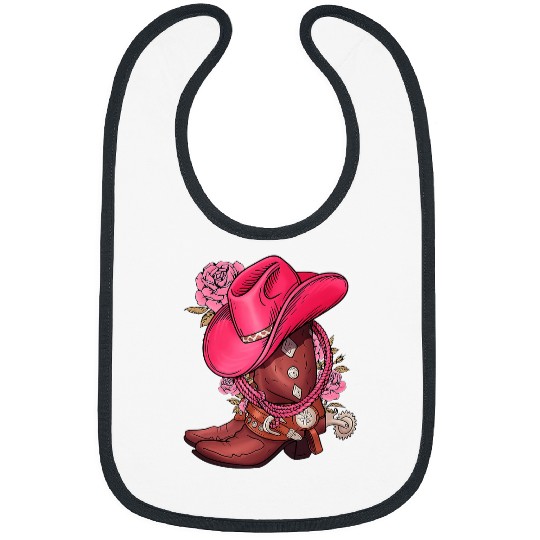 Floral Pink Cowgirls Boots And Hat Valentines Western Country3 6 Bibs