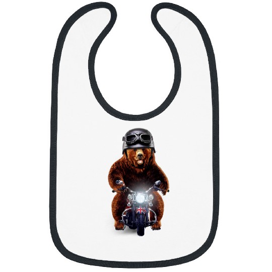 Funny Bear Biker Grizzly Bear Riding Motorcycle Wearing Helmet Cute Bears Bibs