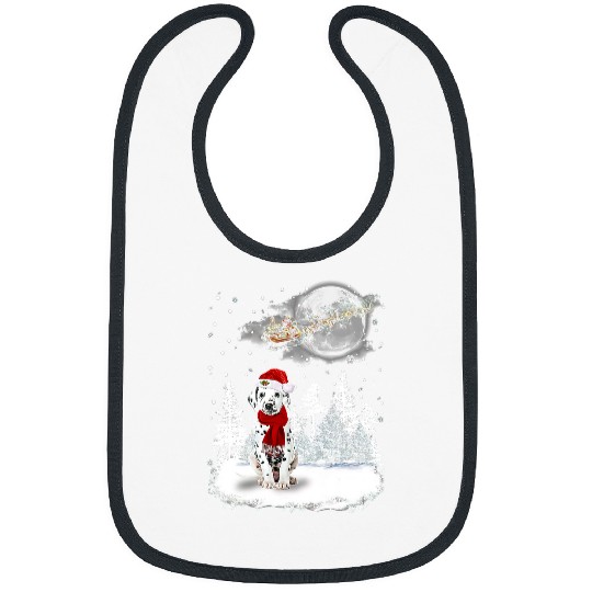 Dalmatian On Snow Christmas Moon Lighting Santa Hat5 Dalmatians Dog Bibs