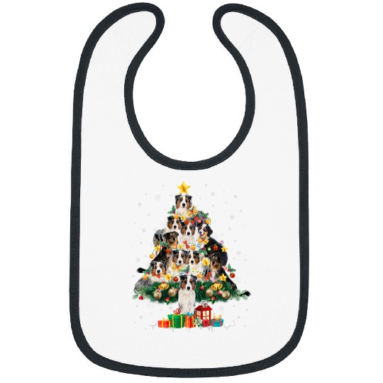 Australian Shepherd Christmas Dog Tree Lights Pajamas Family Bibs