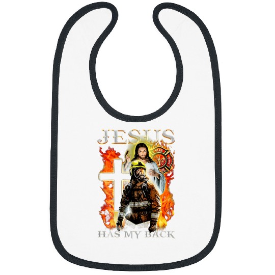 Fireman Firefighter Jesus Has My Back Firefighter Vaccinated By The Blood Of Firemen Bibs