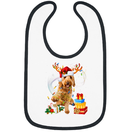 Dog Goldendoodle Reindeer Christmas Lights Funny Dog xmass Gift Bibs
