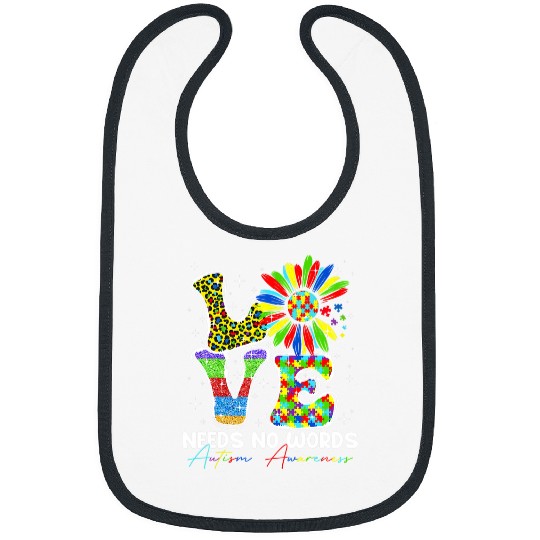 Autism Sunflower Love Needs No Words Autism Awareness Men Women Neurodiverse Bibs