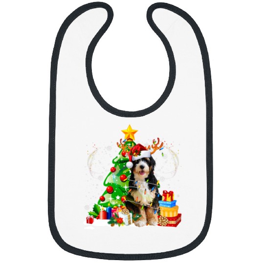 Bernedoodle Reindeer Christmas Lights Funny Dog Xmas Bibs