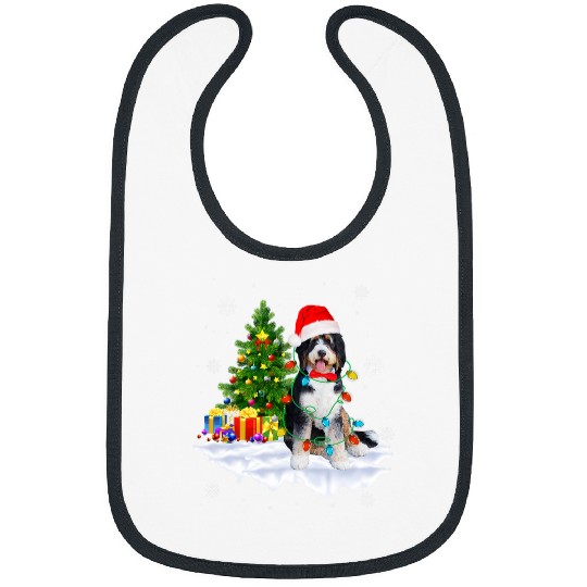 Bernedoodle Santa Christmas Tree Lights xmass Pajama Pet Dogs 338 Bibs