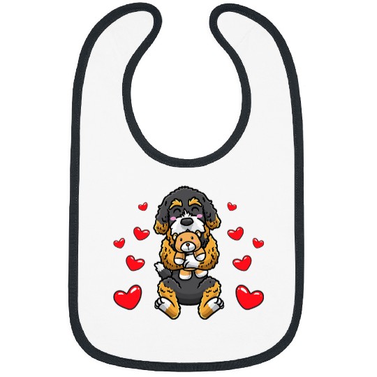 Bernedoodle Dog With Stuffed Animal 3 Bibs
