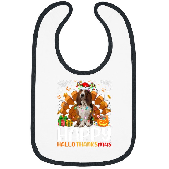 Dog Basset Hound Halloween Christmas Happy Hallothanksmas Bibs