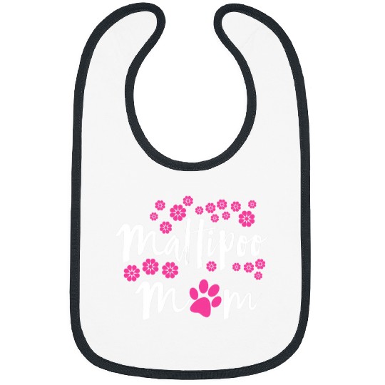Dog Maltipoo Mom Pink Flower Design with Pink Paw Bibs